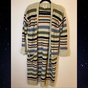 Hippie Rose Stripe Open Front Long Cardigan